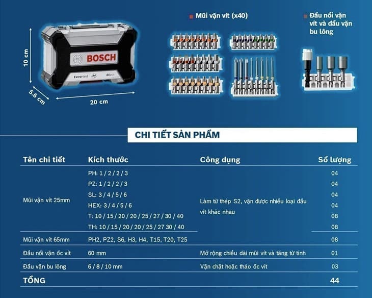 Bộ vặn vít Pick &amp; Click Bosch 44 món