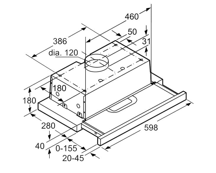 Máy hút mùi âm tủ Bosch DHI623GSG