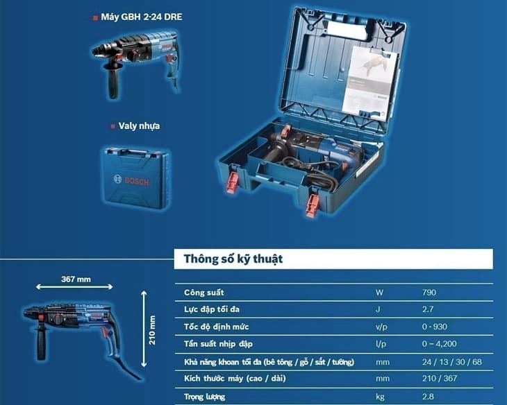 Máy khoan búa điện Bosch GBH 2-24 DRE