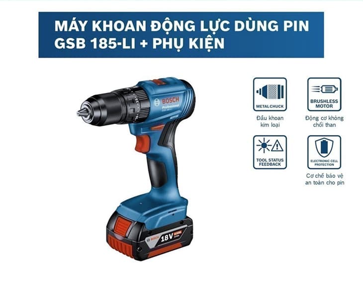 Máy khoan vặn vít pin Bosch GSB 185-LI (1 pin)