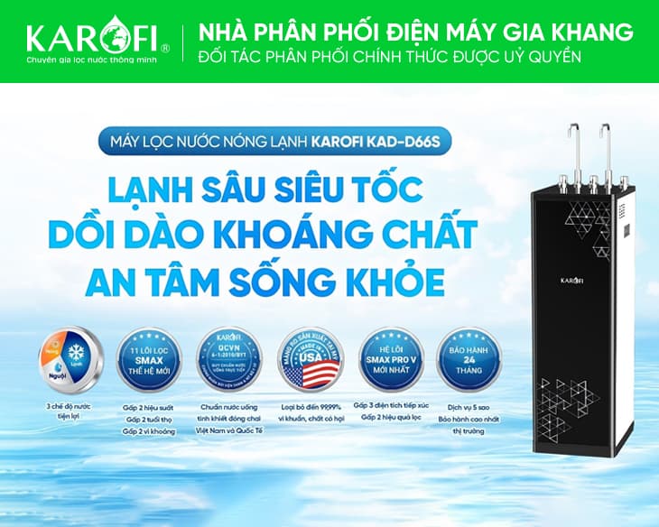 Máy lọc nước nóng lạnh Karofi KAD-D66S