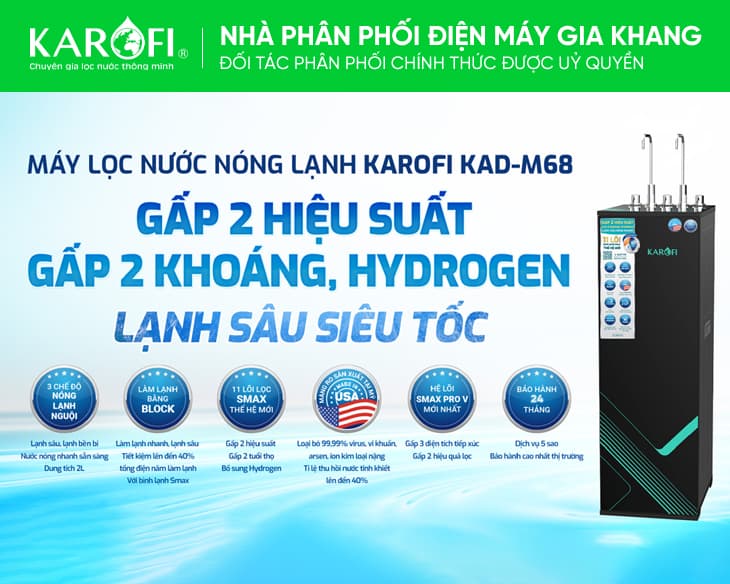 Máy lọc nước nóng lạnh Karofi KAD-M68