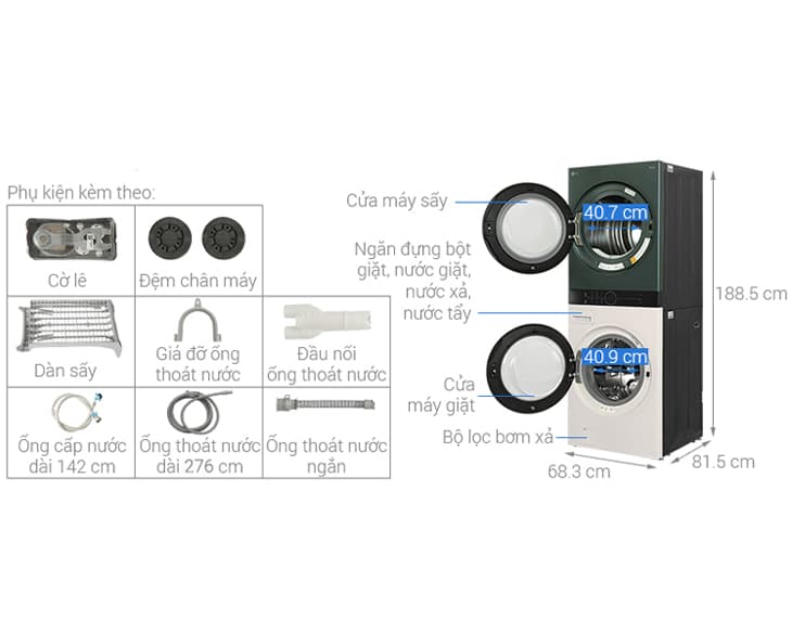 Tháp Giặt Sấy LG 25/17 kg WT2517NHEG